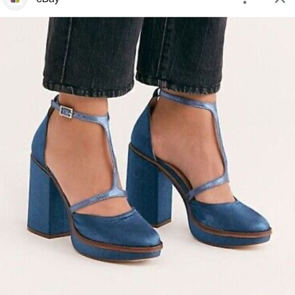 Free People Shoes - Free People Wythe Platform Heel Blue Size 38 Made in Spain